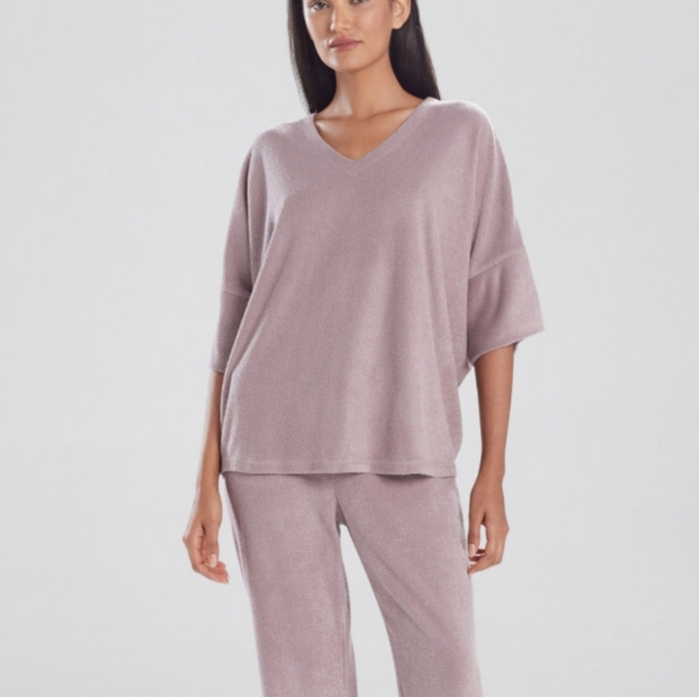 Natori Top Shirt Womens Size Small S Tan Terry Loungewear